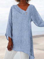 Blue Casual V Neck Solid Long Sleeve Blouse
