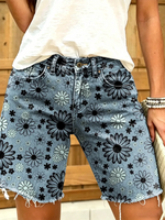 Ethnicity Flowers Geometry Women's Art Print Casual Denim Shorts