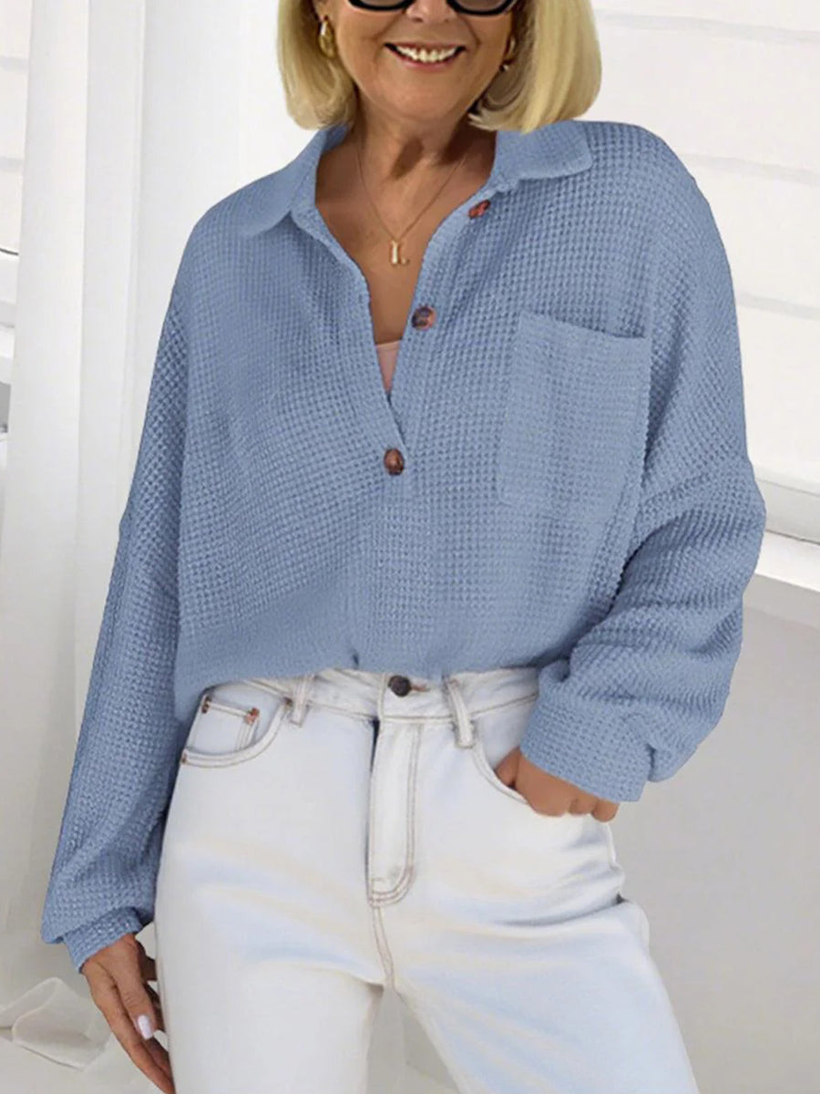 Blue Long Sleeve Plain Top