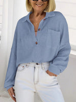 Blue Long Sleeve Plain Top