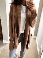 Brown Casual Long Sleeve Sweater Cardigan