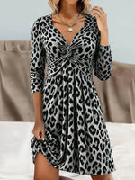 Wild Grey Leopard Print Wrap Long Sleeve Mini Dress