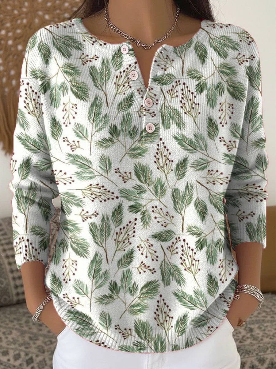 Women's Christmas Pattern Art Print Buttoned Round Neck Long Sleeve Cardigan Sweater