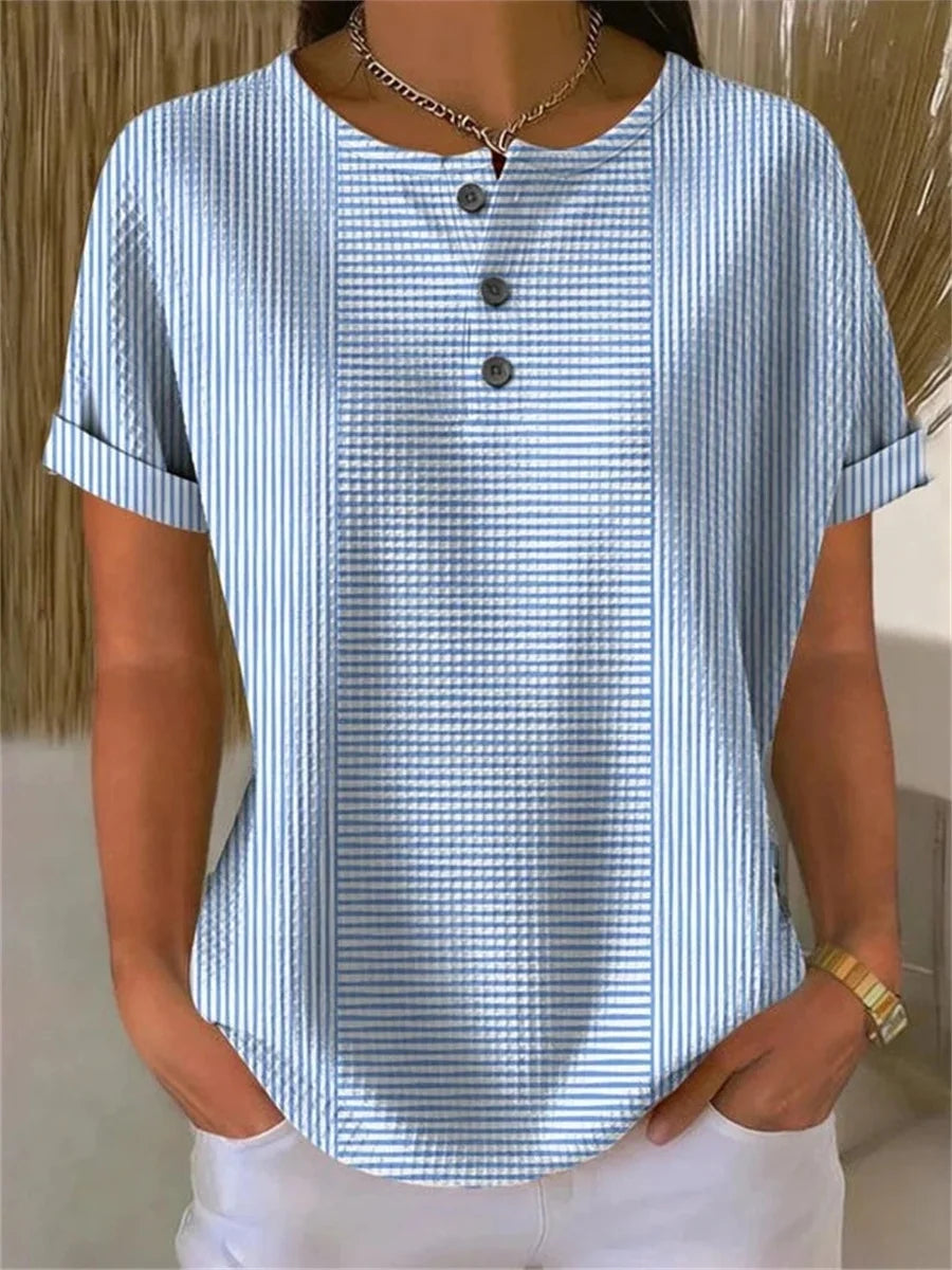 Casual Striped Short Sleeve Blouse
