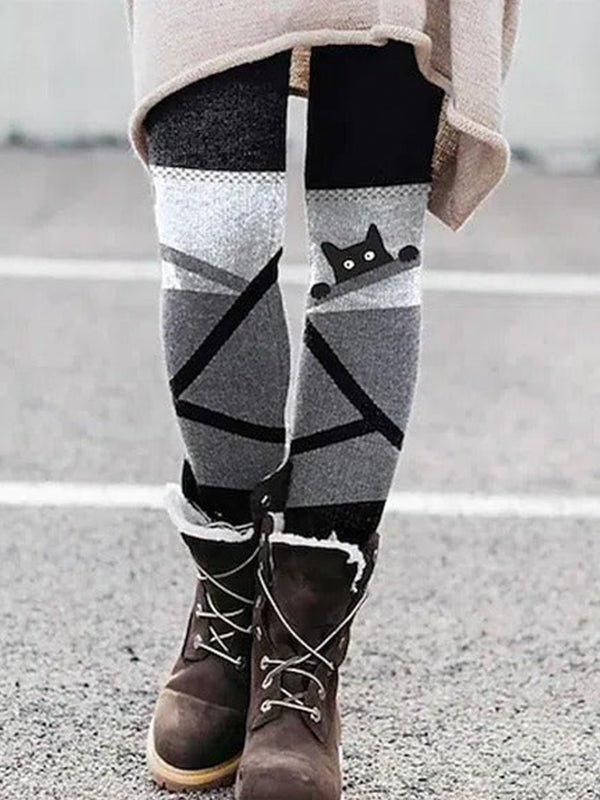 Multicolor Casual Cat Printed Leggings
