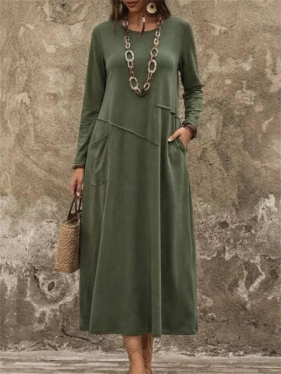 Women's Cozy Round Neck Long Sleeve Dress