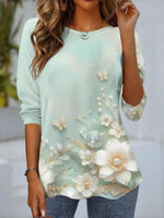 Chic Floral Print Long Sleeve Blouse