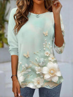 Chic Floral Print Long Sleeve Blouse