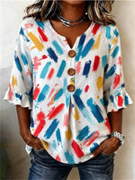 V Neck 3/4 Sleeve Graffiti Regular Regular Fit Blouse For Women