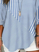 Women's Casual Striped Long Sleeve Notch Collar Loose Fit Shirt