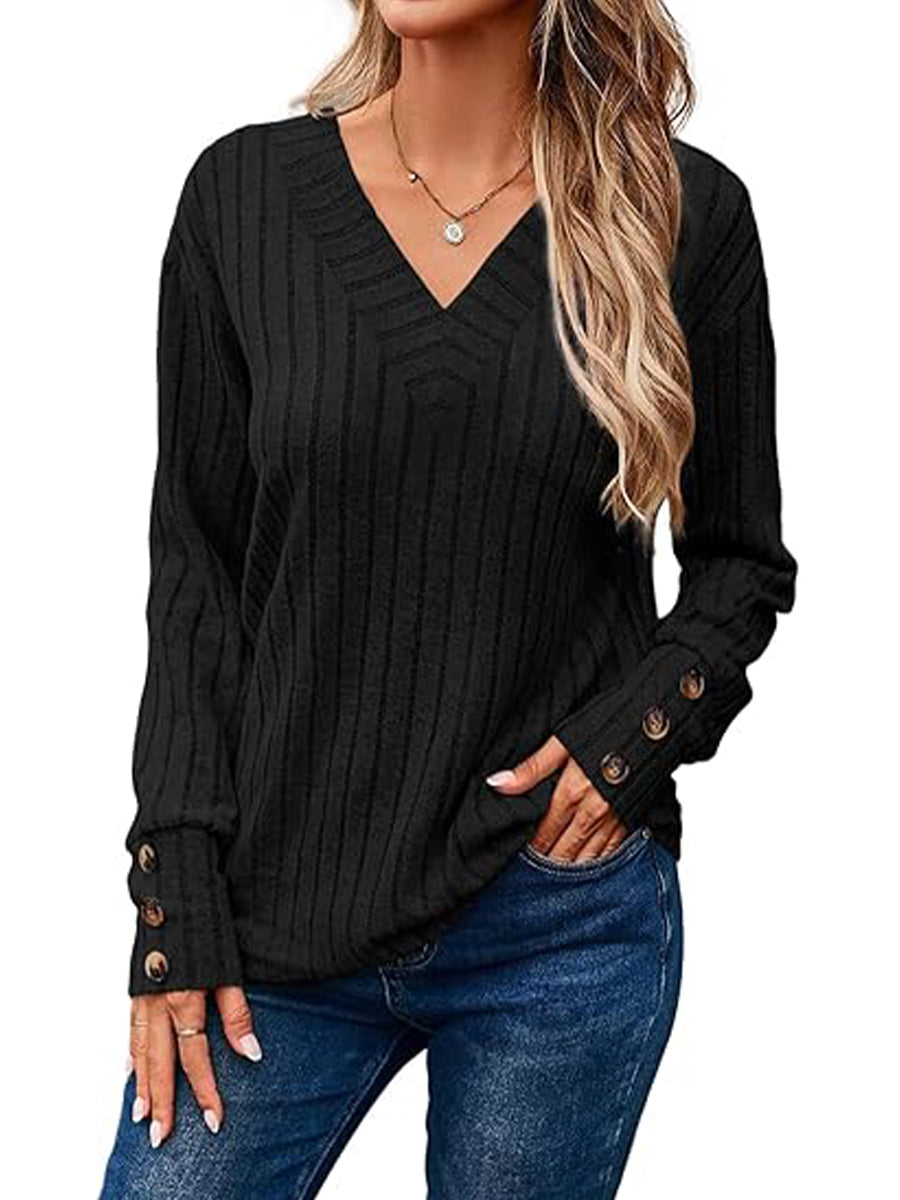 Plain Soft Long Sleeve V-neck Sweater