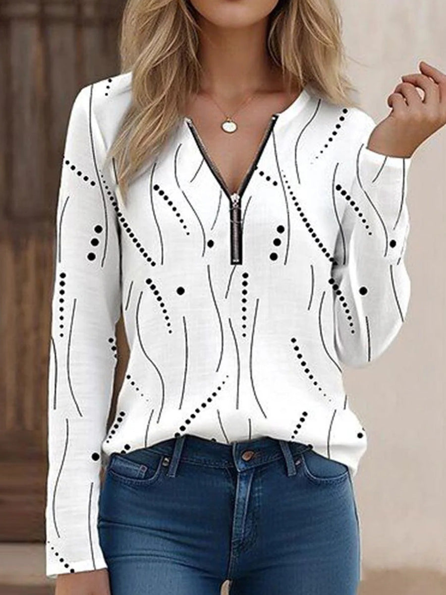 White V-Neck Long Sleeve Top