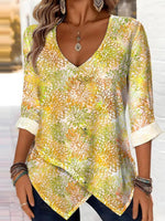 Breezy Yellow V-neck 3/4 Sleeve Top