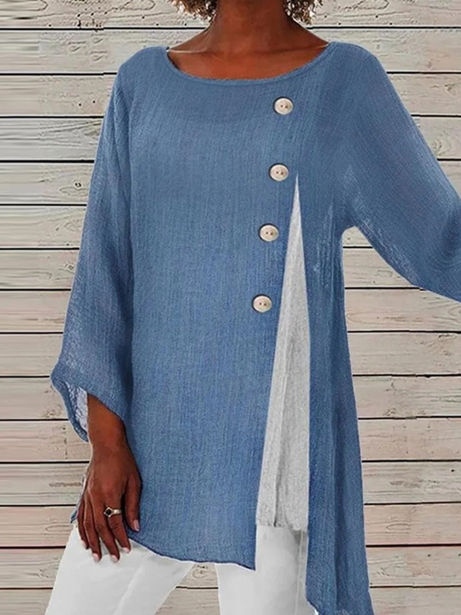 Blue Color Block Long Sleeve Top