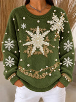Casual Snowflake Crew Neck Long Sleeve Sweatshirt