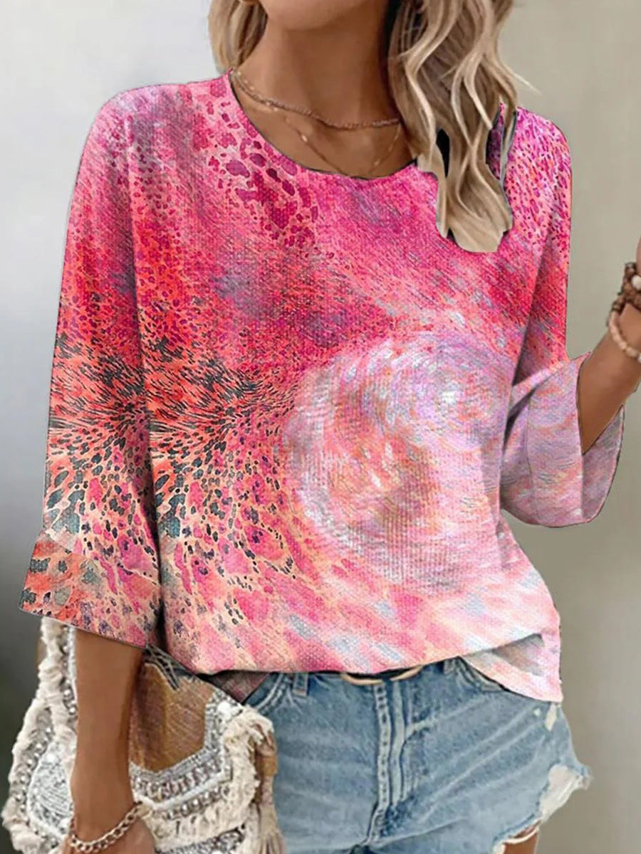 Pink 3/4 Sleeve Round Neck Top