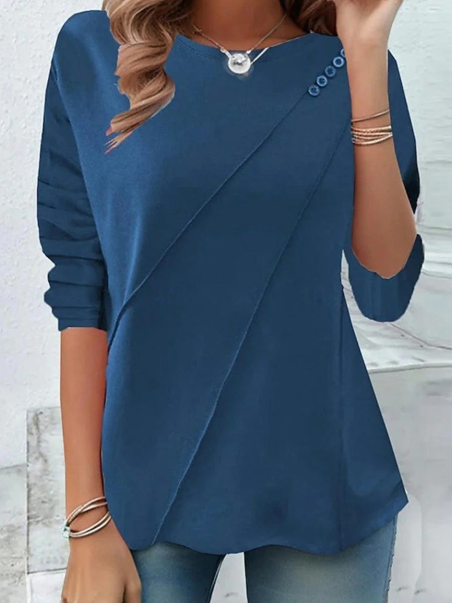 Blue Round Neck Plain Top