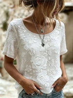Vintage Floral Print Round Neck Short Sleeve Blouse