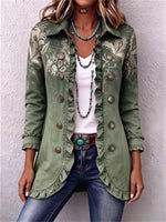 Bohemian Gold Floral Print Ruffle Long Sleeve Jacket