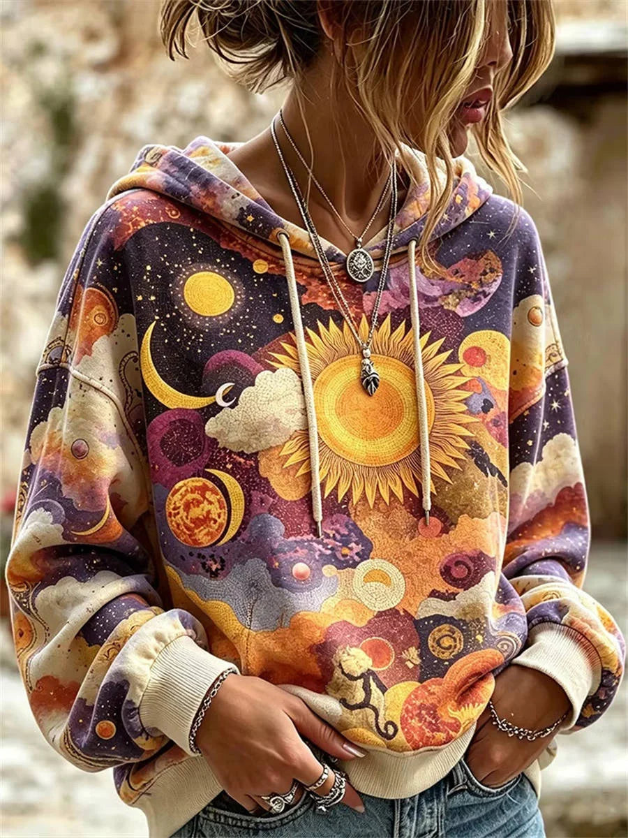 Women's Retro Hippie Bohemian Style Long Sleeve Hoodie