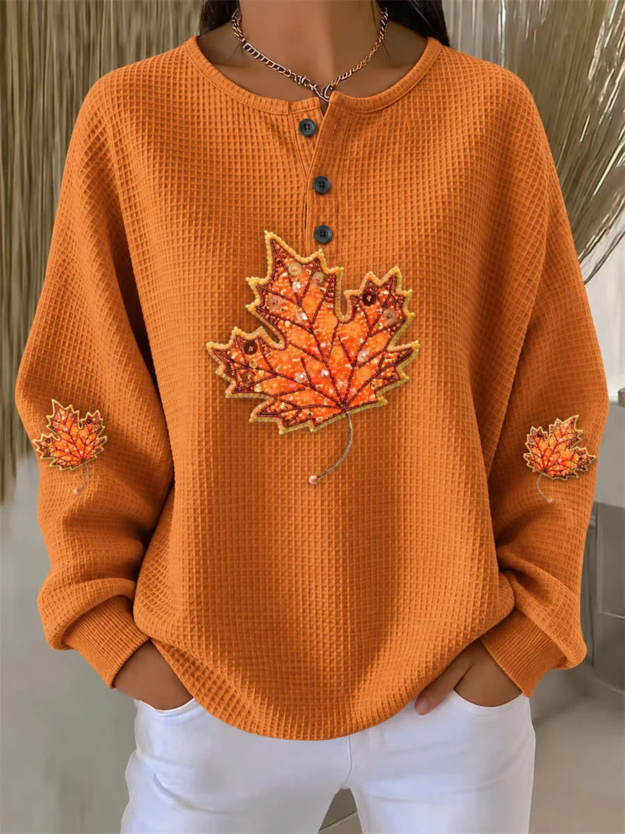 Casual Maple Leaf Crew Neck Long Sleeve Sweatshirt