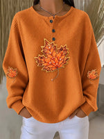 Casual Maple Leaf Crew Neck Long Sleeve Sweatshirt