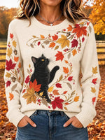 Vintage Maple Leaf Crew Neck Long Sleeve Sweater