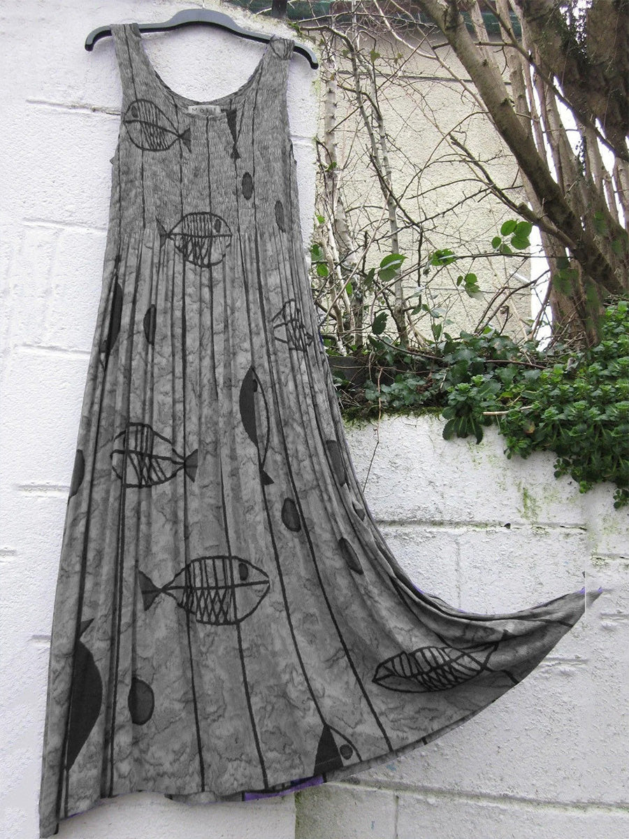 Summer Fish Printed Sleeveless Tank Maxi Dress