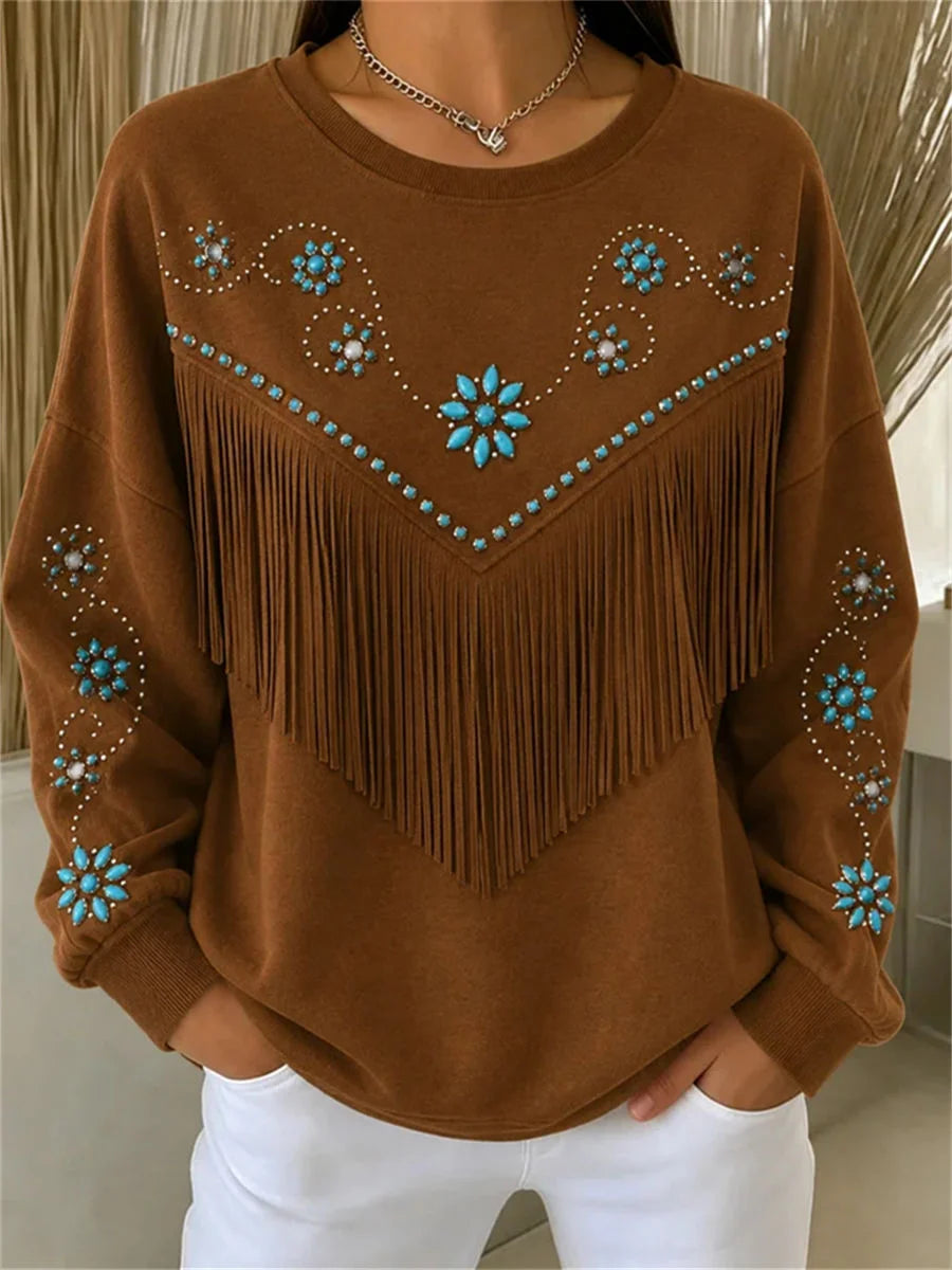 Casual Floral Crew Neck Long Sleeve Sweatshirt