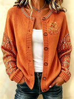 Women Pumpkin Pattern Long Sleeve Comfy Vintage Printing Cardigan