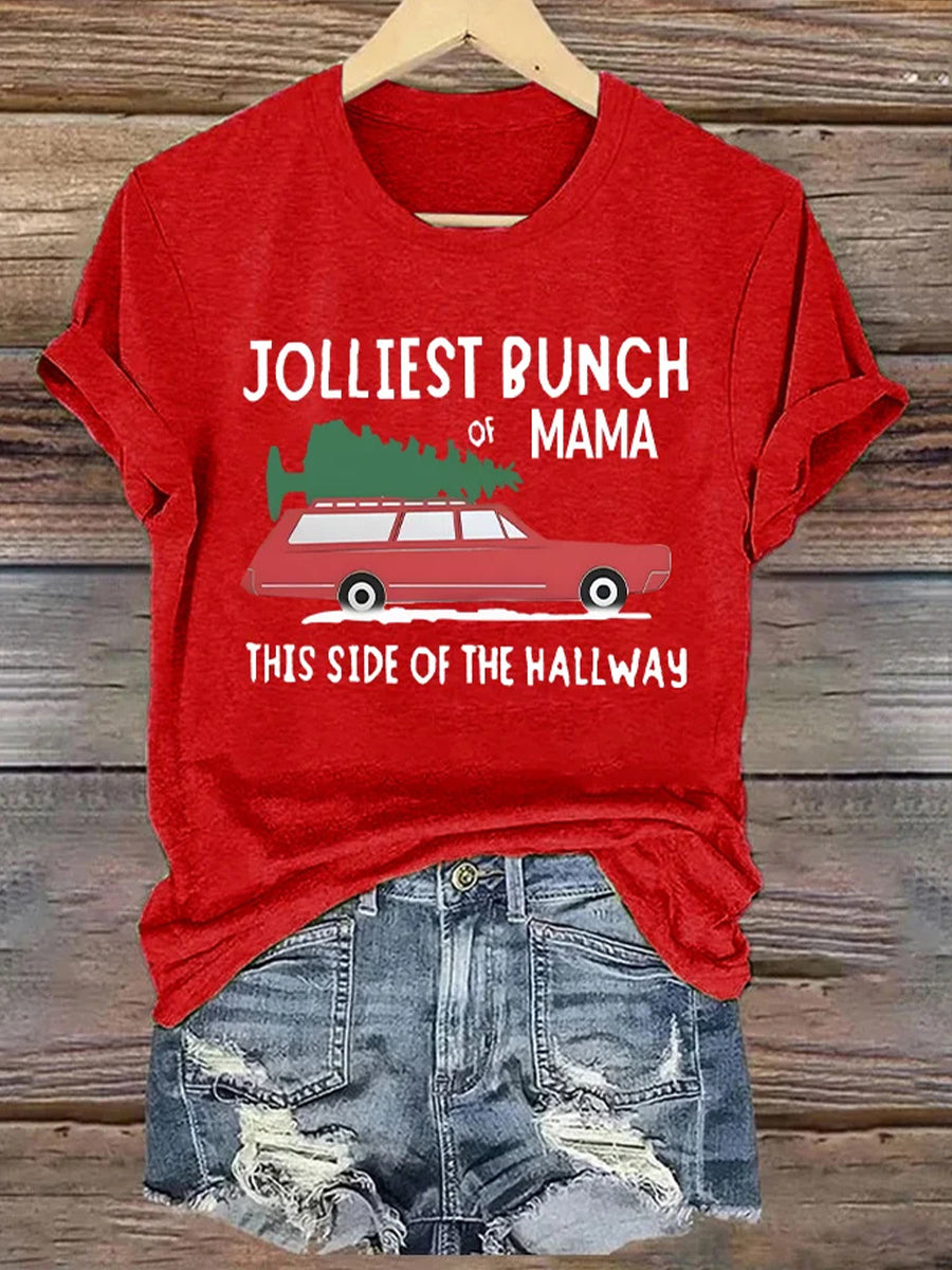 Jolliest Bunch Of Mama Christmas Cotton Crew Neck T-Shirt