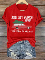 Jolliest Bunch Of Mama Christmas Cotton Crew Neck T-Shirt