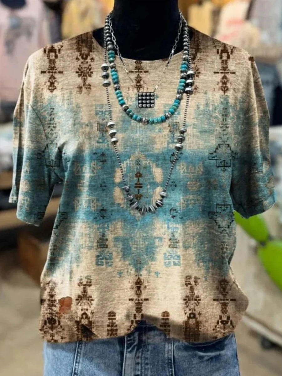 Vintage Casual Round Neck Short Sleeve T-Shirt