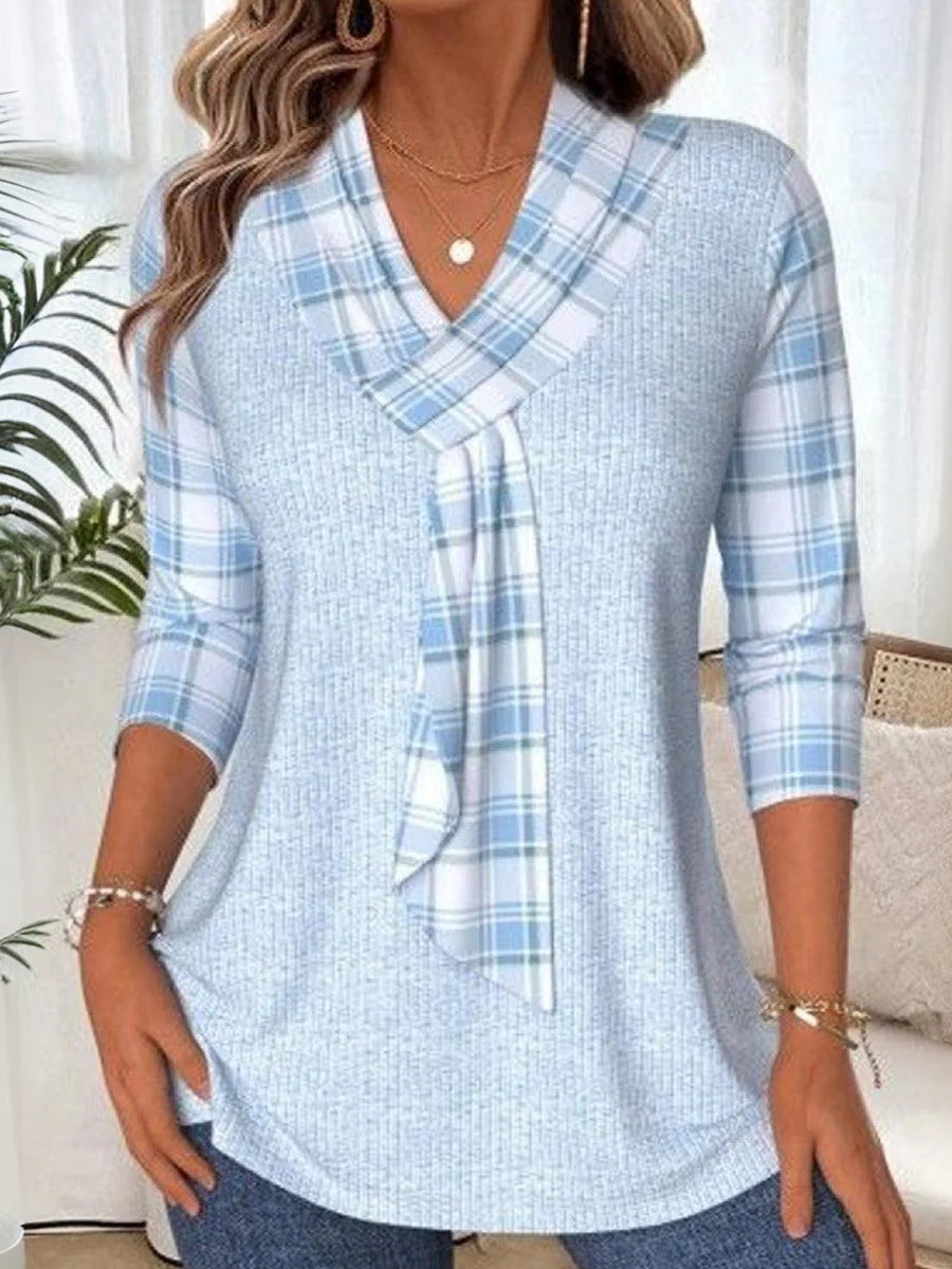Breezy Plaid Print Long Sleeve Top