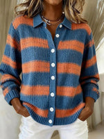 Trendy Blue Striped Long Sleeve Cardigan