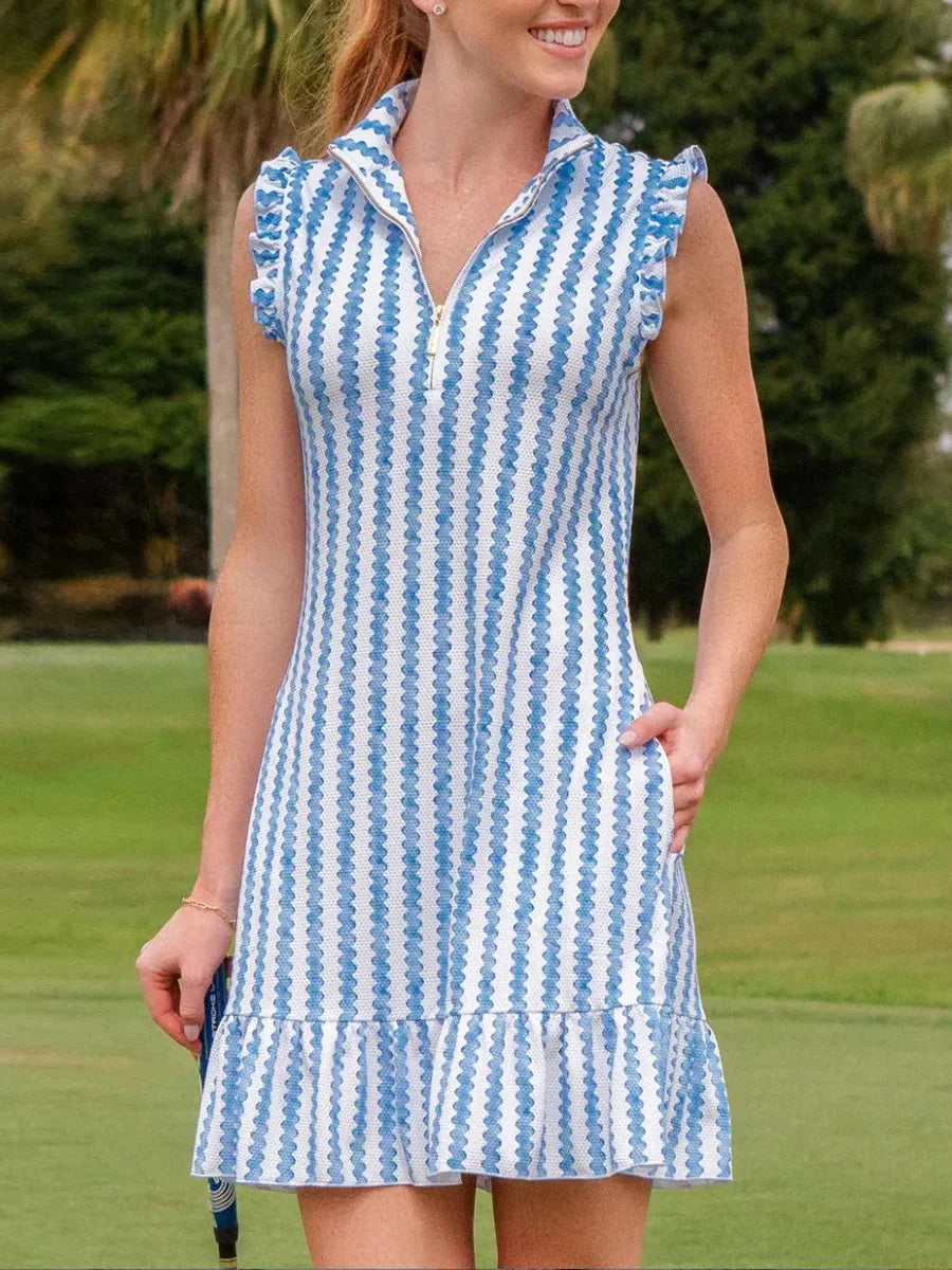 Blue Striped Sporty Sleeveless Dress