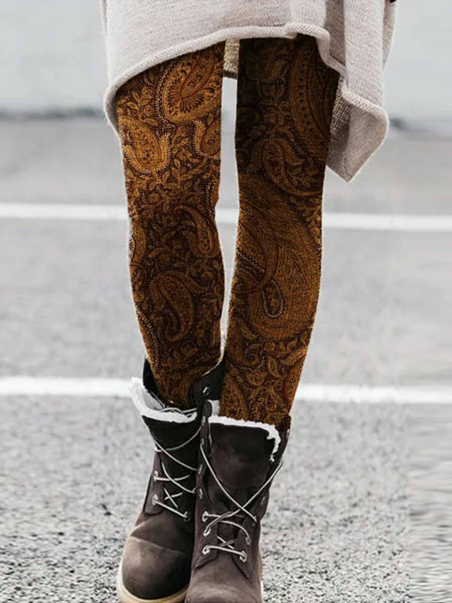 Vintage Elastic Waist Paisley Printed Legging