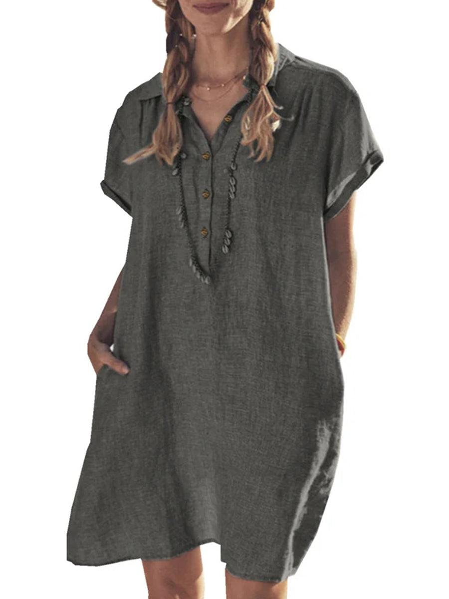 Women's Lapel Pocket Solid Loose Dress
