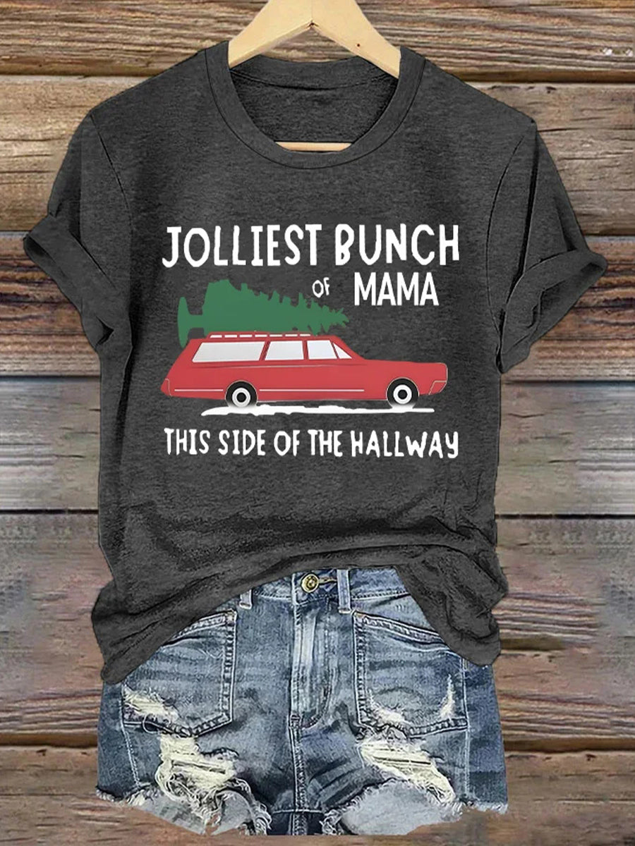 Jolliest Bunch Of Mama Christmas Cotton Crew Neck T-Shirt