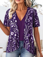 Purple V-neck Short Sleeve Top