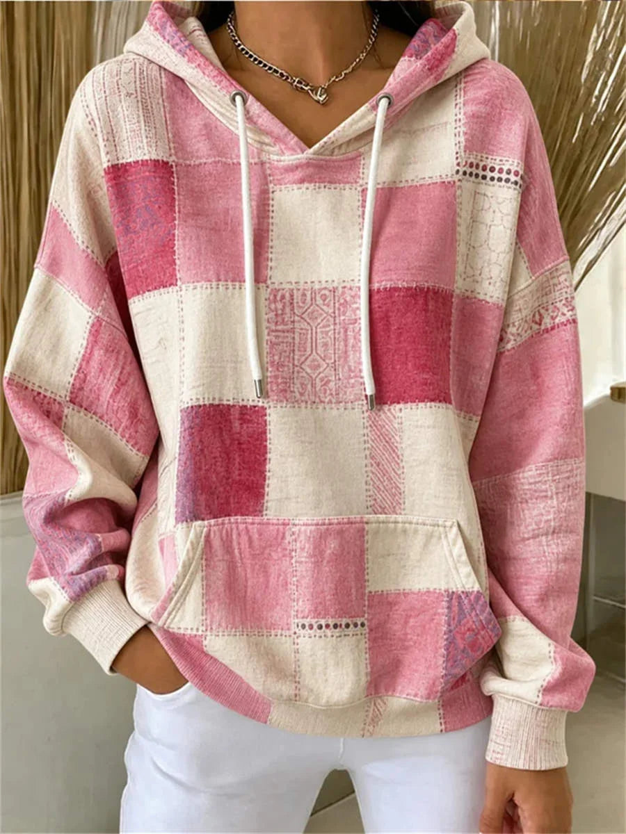 Vintage Long Sleeve Geometric Hoodie