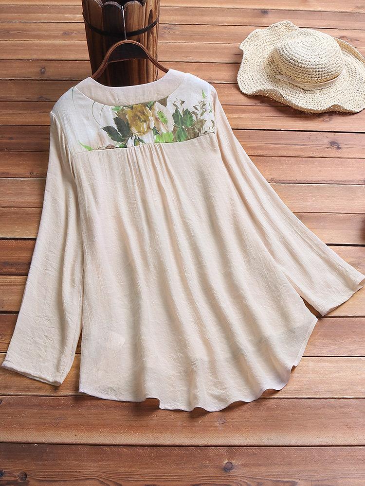 Casual V-neck Floral Print Long Sleeve Blouse