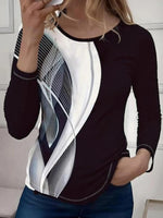 Black and White Round Neck Long Sleeve Top