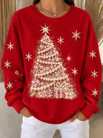 Casual Snowflake Crew Neck Long Sleeve Sweatshirt