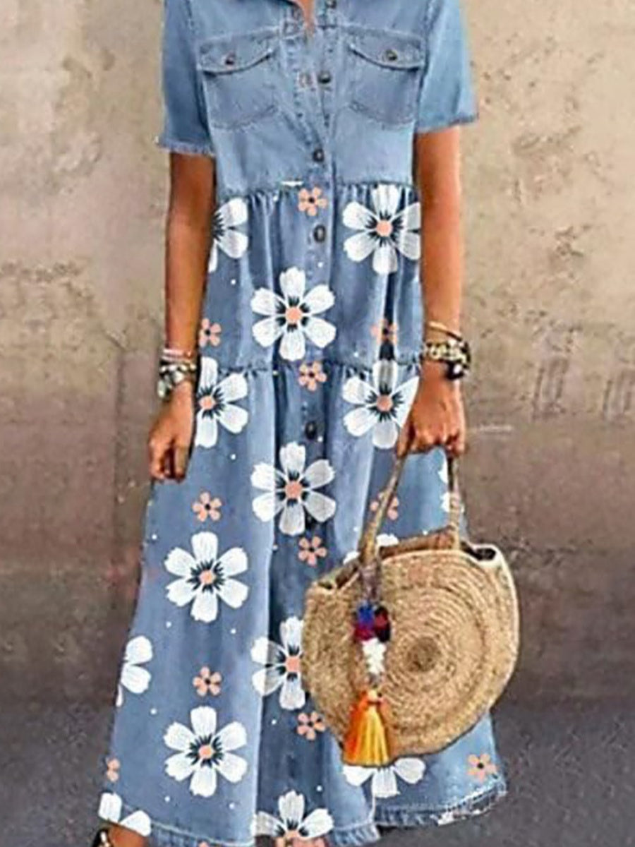 Denim Button Shirt Maxi Dress