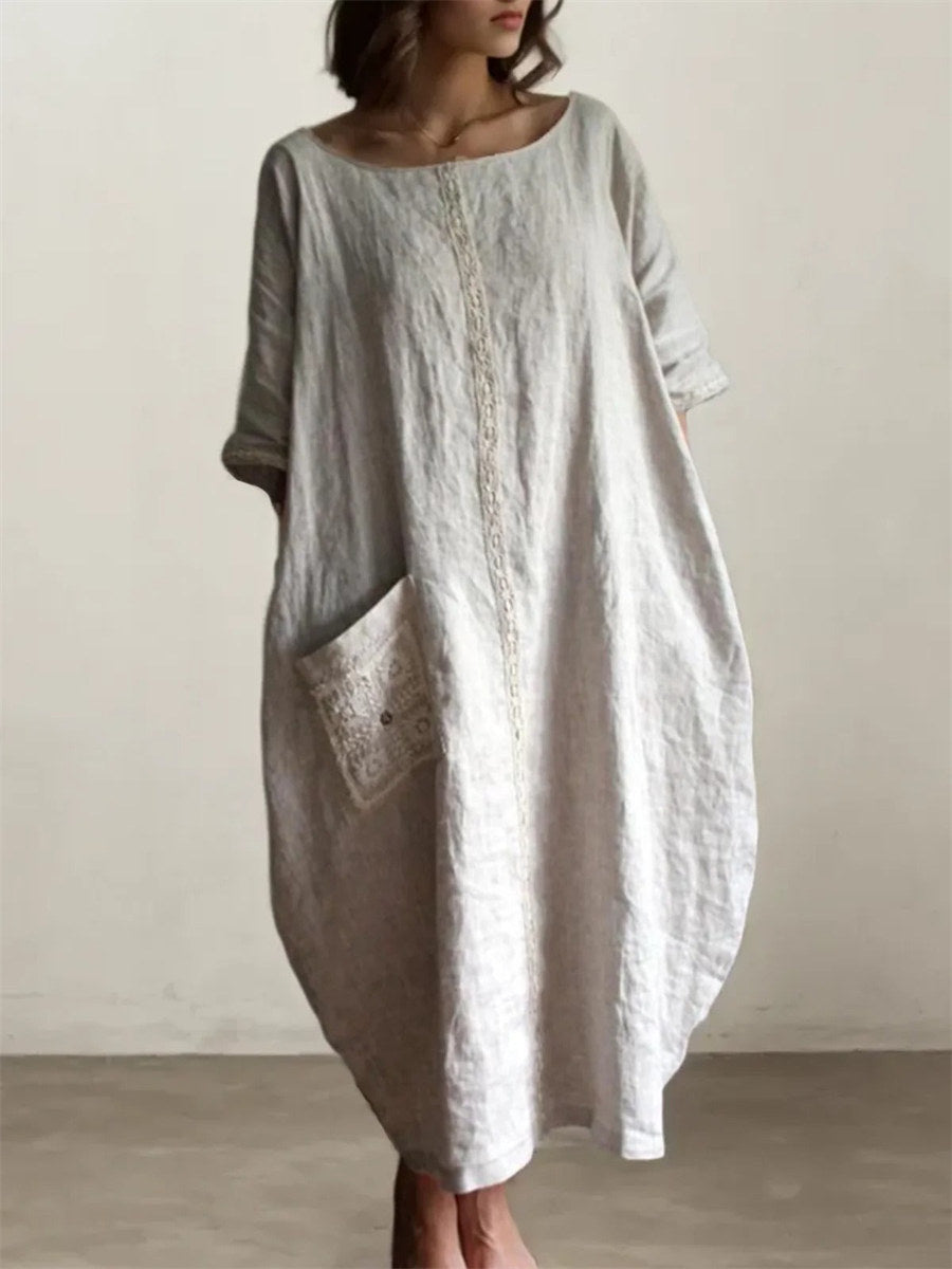 Plain Loose Round Neck Long Sleeve Dress