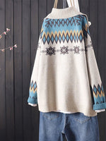 Knit Casual Long Sleeve Geometric Pattern Beige Cardigan Sweater