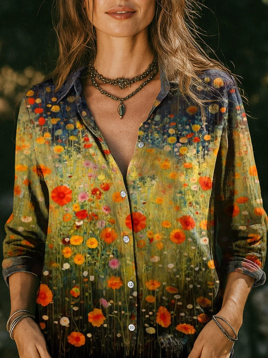 Women's Floral Print Casual Long Sleeve Shirt