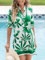 Palm Print Tunic Cover-Up Dress