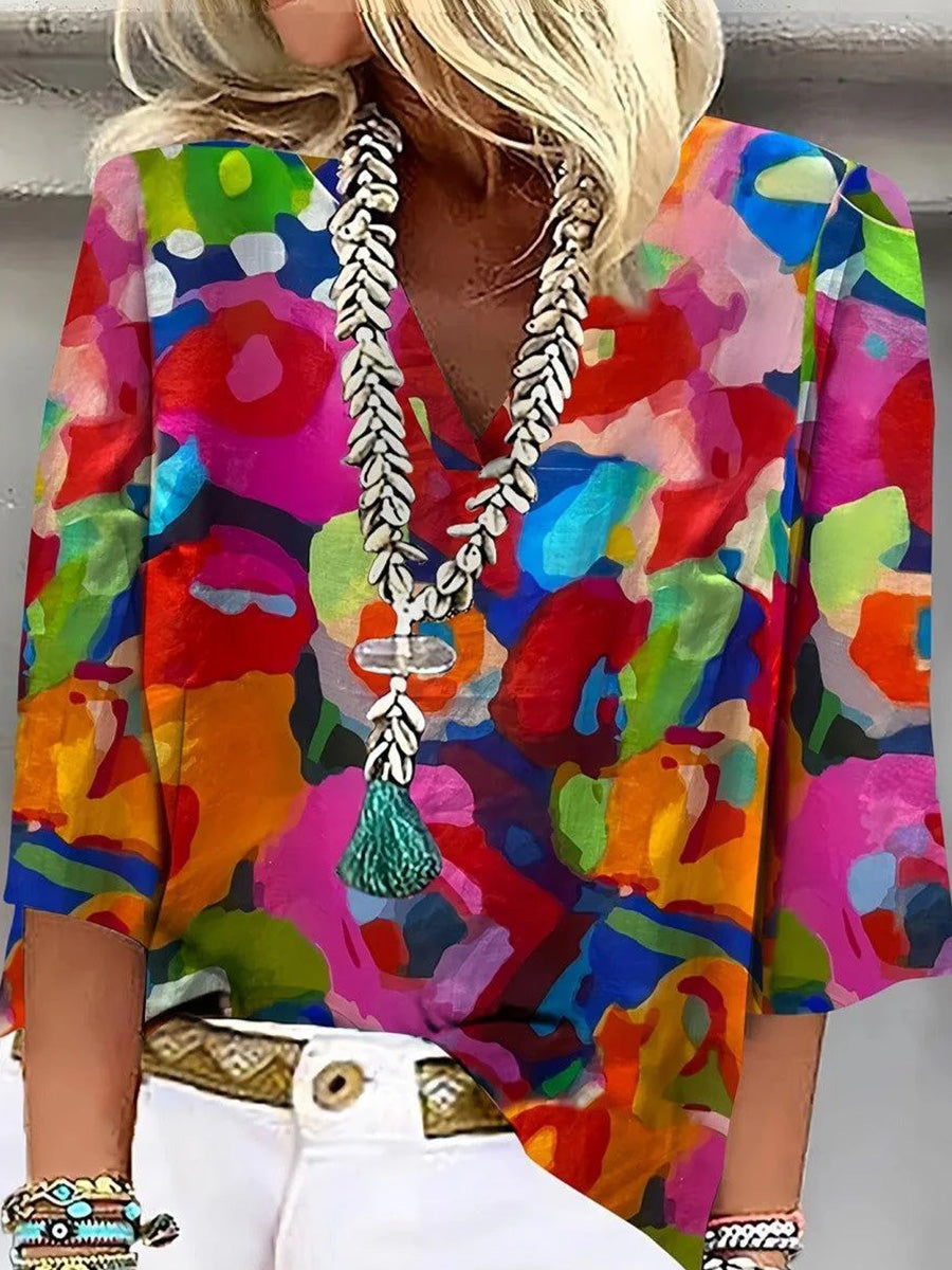 Attractive V-Neck 3/4 Sleeve Top